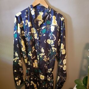 Navy Blue Lauren Shirt Dress with Floral design